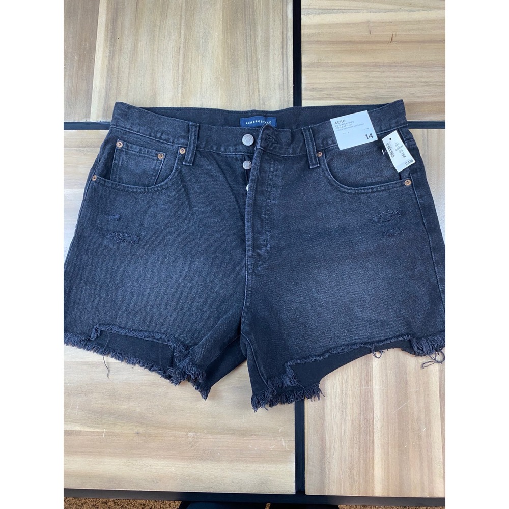 Aeropostale 90s High Rise Cut-Off Denim Shorts Black Aero2 Premium 14 8126